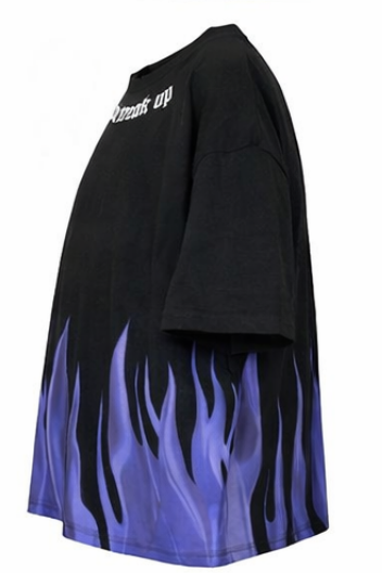 Gothic Flames T-Shirt | Purple Flames Design | Oversized T-Shirt | 100% Pure Cotton