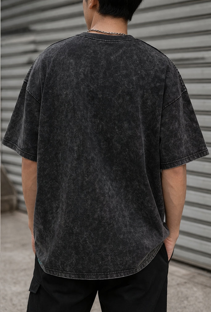 Cybernetic Warrior Acid Wash T-Shirt | Oversized Black T-Shirt
