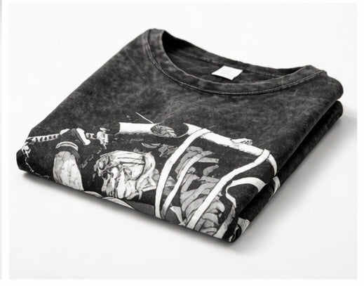 Cybernetic Warrior Acid Wash T-Shirt | Oversized Black T-Shirt