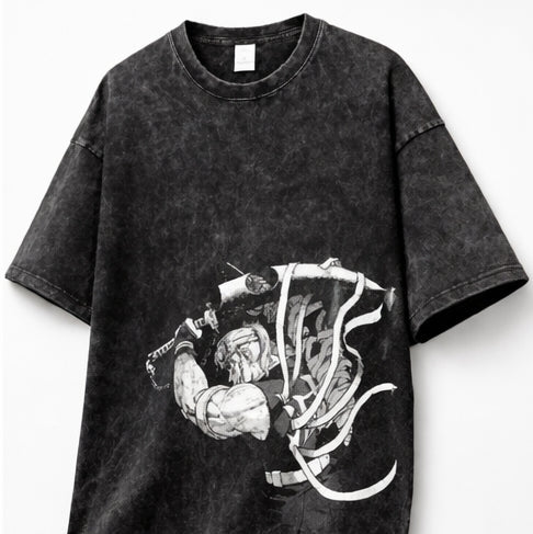 Cybernetic Warrior Acid Wash T-Shirt | Oversized Black T-Shirt
