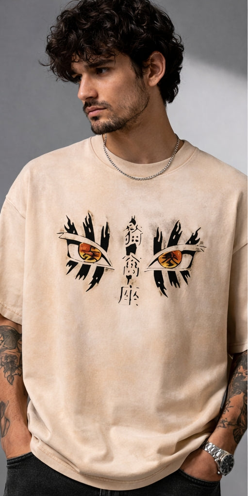 Akaza Acid Wash T-Shirt | Beige Oversized T-Shirt 💫