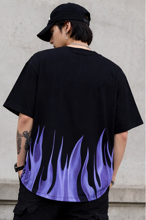 Gothic Flames T-Shirt | Purple Flames Design | Oversized T-Shirt | 100% Pure Cotton